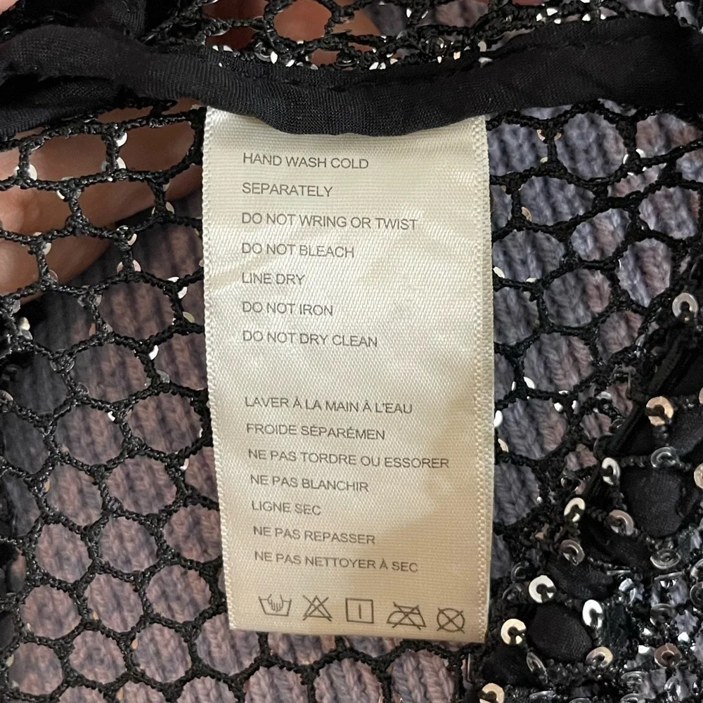 Free People Sparks Fly Sequin Fishnet Mesh Top Black Velvet Detail NWT M